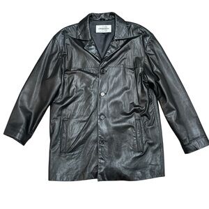 Lobi Lobi Leather Jacket Men's L Black Lined Button Front Pockets Biker